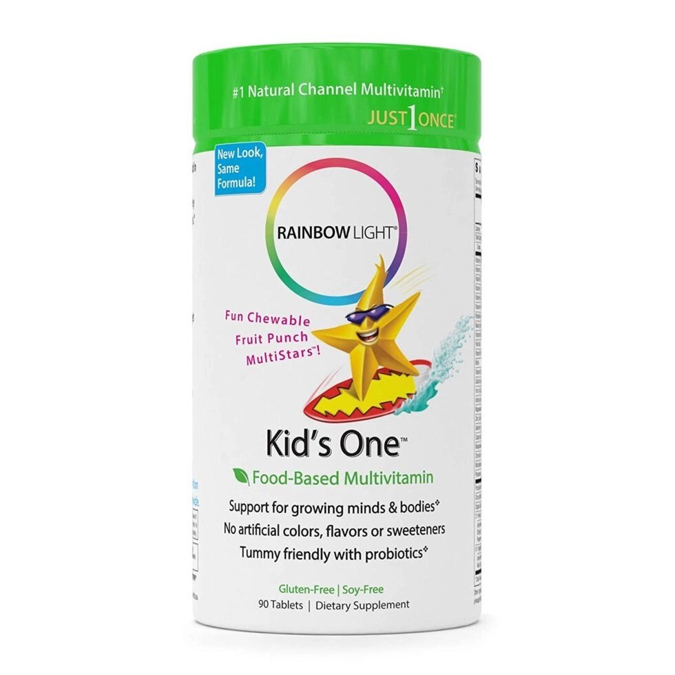 Мультивітаміни для дітей на фруктовій основі, Rainbow Light, Kid's One, MultiStars, 90 жувальних таблеток від компанії Інтернет магазин "Канбан" - фото 1
