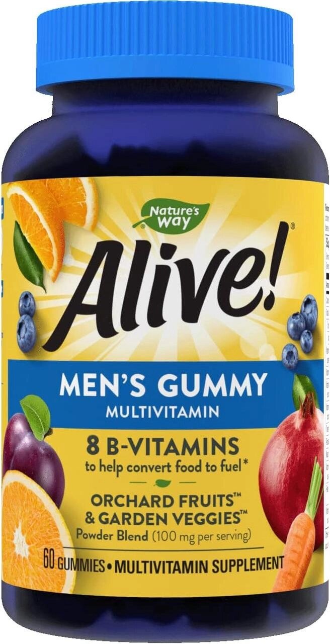 Мультивітаміни жувальні Nature's Way, Alive! для чоловіків, зі смаком фруктів, 60 таблеток від компанії Інтернет магазин "Канбан" - фото 1