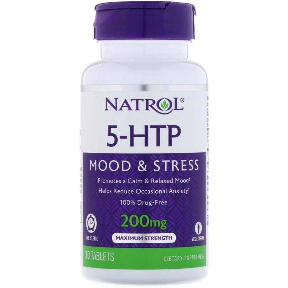 Natrol, 5-HTP (5-гідрокситриптофан) TR, Time Release, 200 мг, 30 таблеток від компанії Інтернет магазин "Канбан" - фото 1
