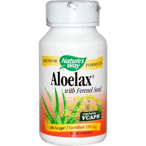 Натуральне проносне Алое Aloelax з насінням фенхелю, без сенни, Nature's Way 340 мг, 100 капсул