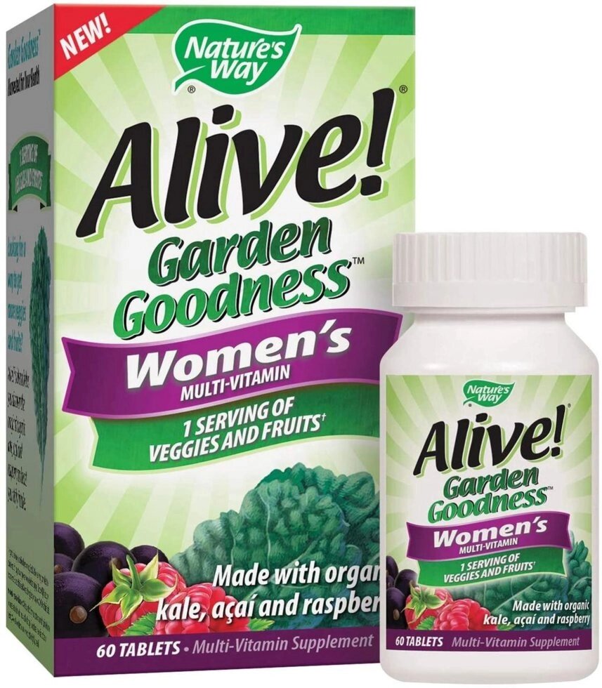 Nature's Way, Alive !, Garden Goodness, Мультівітаміни для жінок, 60 таблеток від компанії Інтернет магазин "Канбан" - фото 1