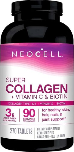 NeoCell, Супер колаген, вітамін C та біотин, 270 таблеток