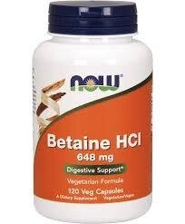 Now Foods, Бетаин Гидрохлорид (Betaine HCL), 648 мг, 120 капсул
