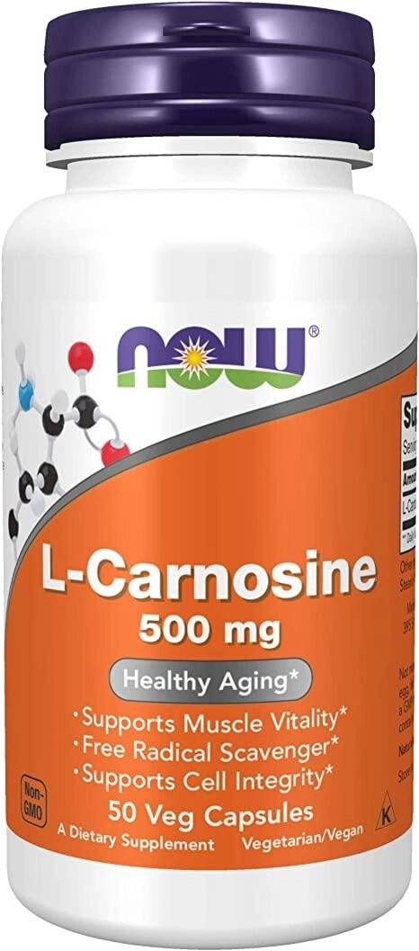 NOW Foods, L-карнозин, 500 мг, 50 рослинних капсул від компанії Інтернет магазин "Канбан" - фото 1