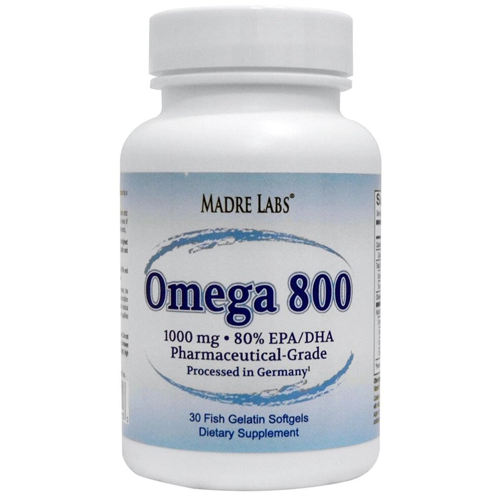 Омега 800, Madre Labs, висококонцентровані Омега-3, 1000 мг, 30 капсул від компанії Інтернет магазин "Канбан" - фото 1
