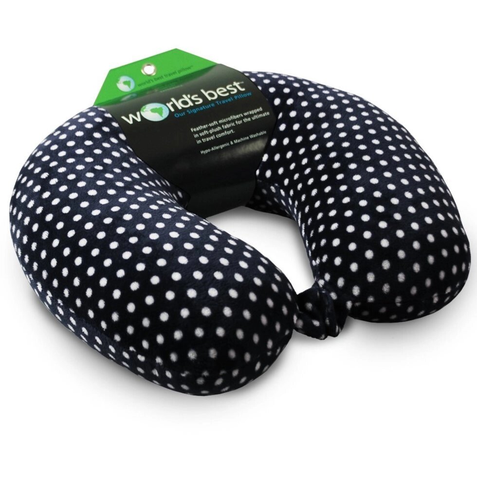 Ортопедичне дорожня подушка для шиї World's Best Mini Polka Dot Feather Soft Microfiber, Black від компанії Інтернет магазин "Канбан" - фото 1