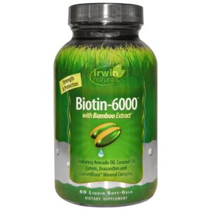 Irwin Naturals, Біотин-6000, С екстрактом бамбука, 60 рідких капсул