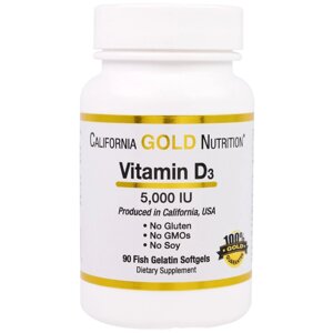 Вітамін D3, 5000 IU, California Gold Nutrition, 90 капсул