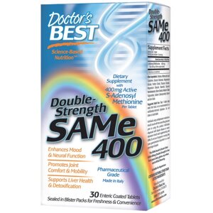Doctor's Best, SAM-e (S-Adenosyl-L-Methionine) 400, Подвійна сила, 60 таблеток