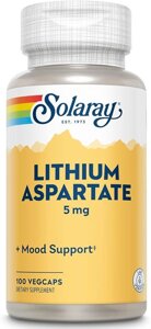 Літія аспартат, Solaray, 5 мг, 100 капсул