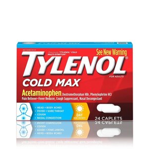 Засіб від застуди та грипу Tylenol Cold Max Daytime Caplets, 24 таблетки