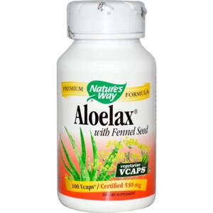 Натуральне проносне Алое Aloelax з насінням фенхеля, без сени, Nature's Way 530 мг, 100 капсул