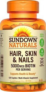 Вітаміни для волосся, шкіри і нігтів Sundown Naturals 5000 мкг біотину, 120 таблеток