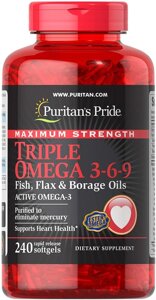 Омега 3-6-9 Puritan's Pride Maximum Strength, 240 капсул