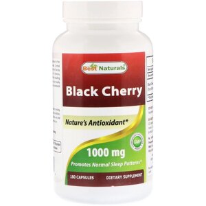 Чорна вишня, Black Cherry, екстракт, Best Naturals, від подагри і артриту, 1000 мг, 180 капсул. Зроблено в США