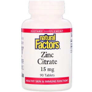 Natural Factors, Цитрат цинку, 15 мг, 90 таблеток