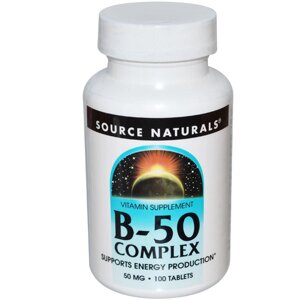 Комплекс вітамінів групи В, B-50, Source Naturals, 50 мг, 100 таблеток