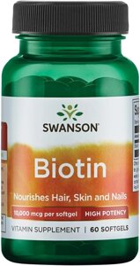 Біотин для волосся Swanson Premium 10000 мкг, 60 капсул