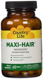 Maxi-Hair Maximized 60 таблеток. Вітаміни для волосся, шкіри і нігтів. Country Life, зроблено в США.
