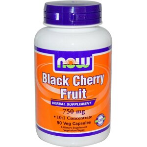 Чорна вишня, екстракт (Black Cherry), NOW Foods, від подагри і артриту: 90 капсул. Зроблено в США.