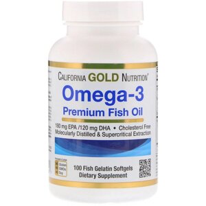 Каліфорнія Золоте харчування, омега-3, преміум-риб'ячий жир, 180 мг EPK/120 мг г. H, 100 капсул
