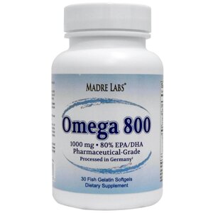 Омега 800, Madre Labs, висококонцентровані Омега-3, 1000 мг, 30 капсул