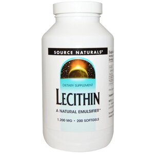 Лецитин Source Naturals, 1,200 мг, 200 гелевих капсул. Зроблено в США.