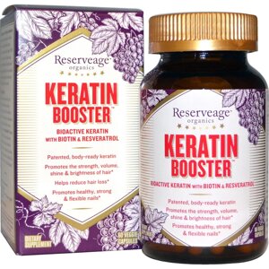 Кератиновий комплекс з біотином і ресвератролом для волосся і нігтів, 120 капсул ReserveAge, 500 мг