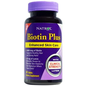 Біотин 5000 мкг Plus з лютеином, Natrol, 60 таблеток