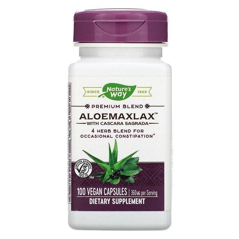 Природний проносний характер, Aloemaxlax з каскаром Саграда, 360 мг, 100 капсул від компанії Інтернет магазин "Канбан" - фото 1