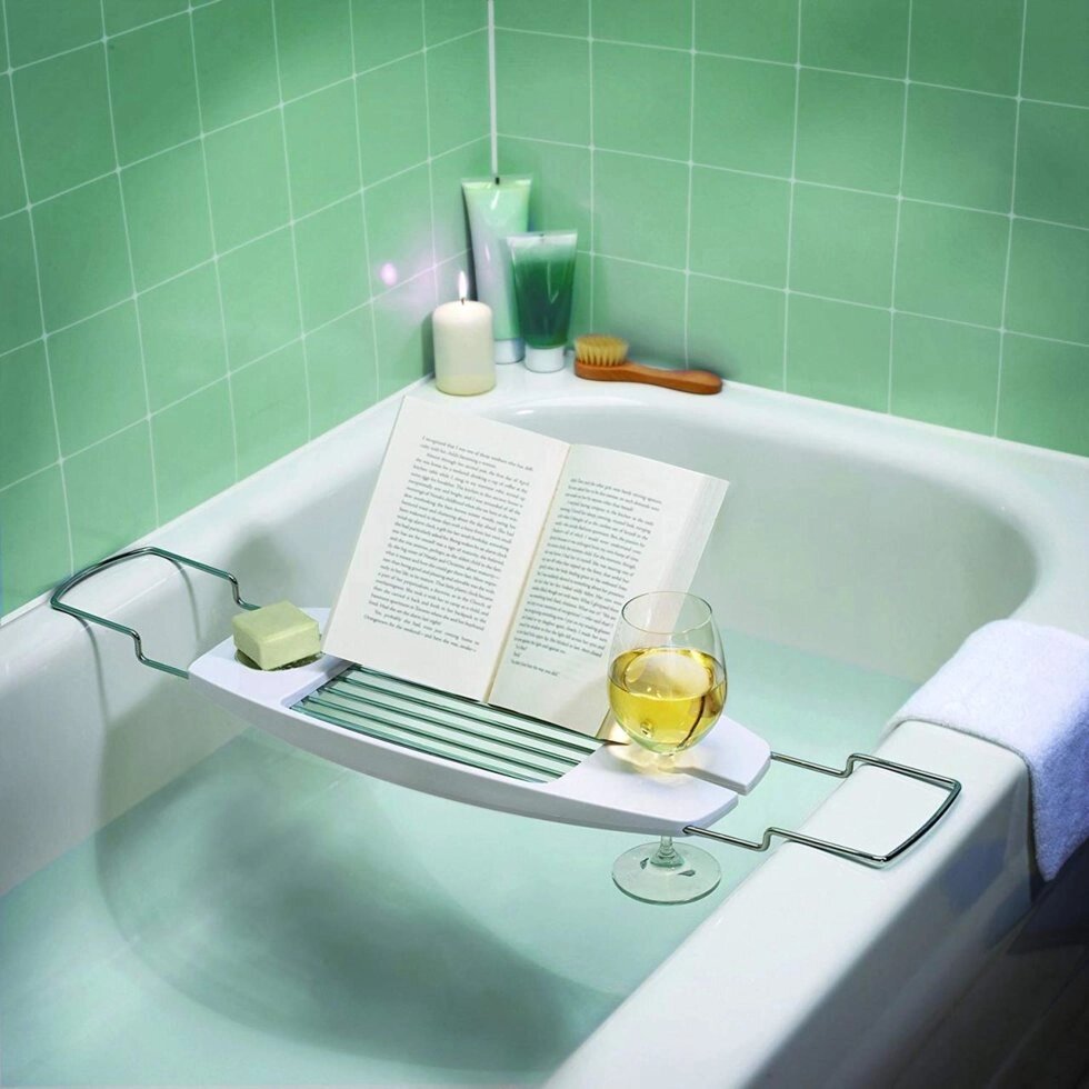 Столик для ванни AmazonBasics з висувними руками - білий від компанії Інтернет магазин "Канбан" - фото 1