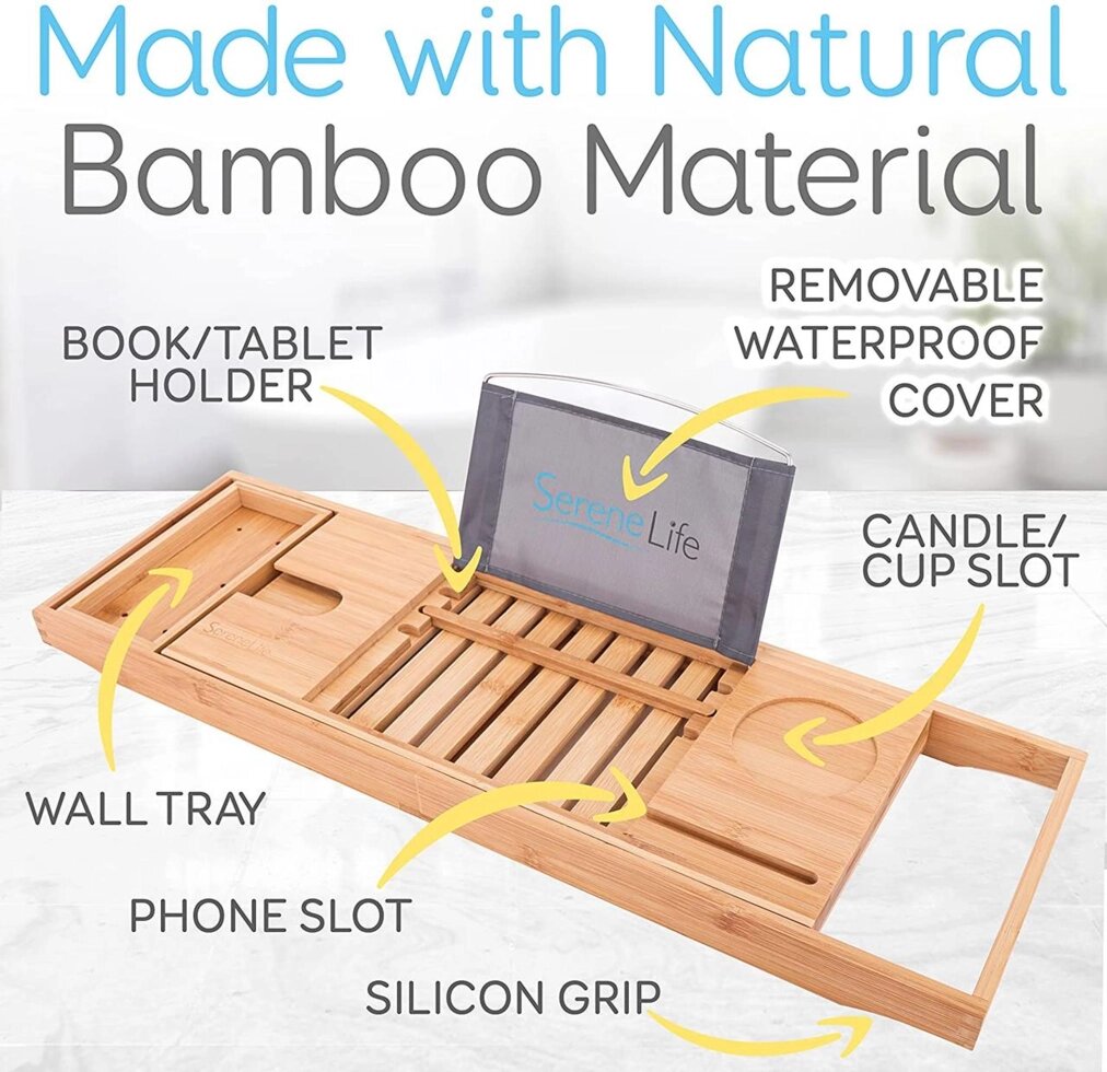 Столик для ванни SereneLife, бамбуковий від компанії Інтернет магазин "Канбан" - фото 1