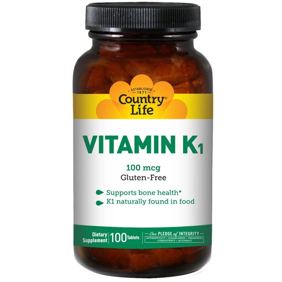 Вітамін K1, Country Life, 100 мкг, 100 таблеток від компанії Інтернет магазин "Канбан" - фото 1
