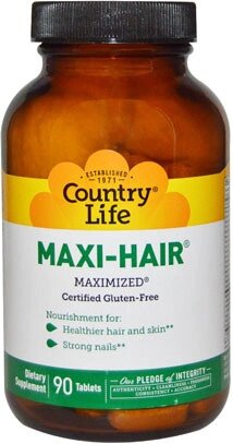 Вітаміни для волосся, шкіри та нігтів Country Life, Maxi-Hair  90 таблеток. Зроблено в США. від компанії Інтернет магазин "Канбан" - фото 1