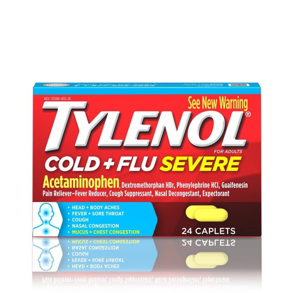 Засіб від застуди та грипу Tylenol Cold + Flu Severe Caplets, 24 таблетки від компанії Інтернет магазин "Канбан" - фото 1