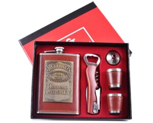 Подарунковий набір "Jack Daniels" 5в1: фляга, 2 чарки, лійка, запальничка-ніж