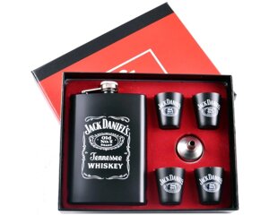 Подарунковий похідний набір "Jack Daniels" 6в1: Фляга, 4 чарки, лійка