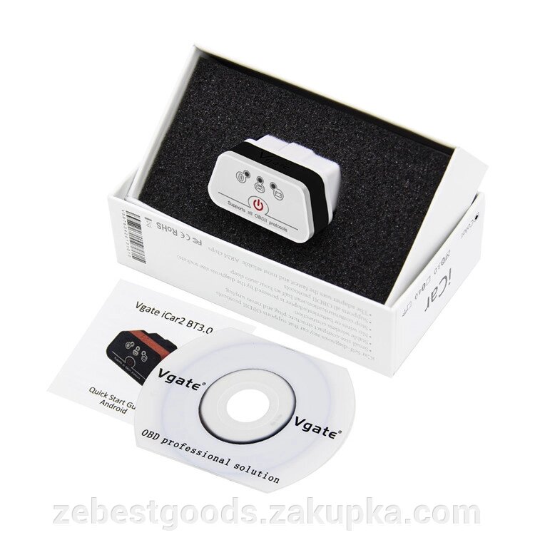 Автосканер Vgate iCar2 OBD 2 ELM327 OBD2 Bluetooth 3.0 (білий/чорний) від компанії ZeBest Goods - фото 1