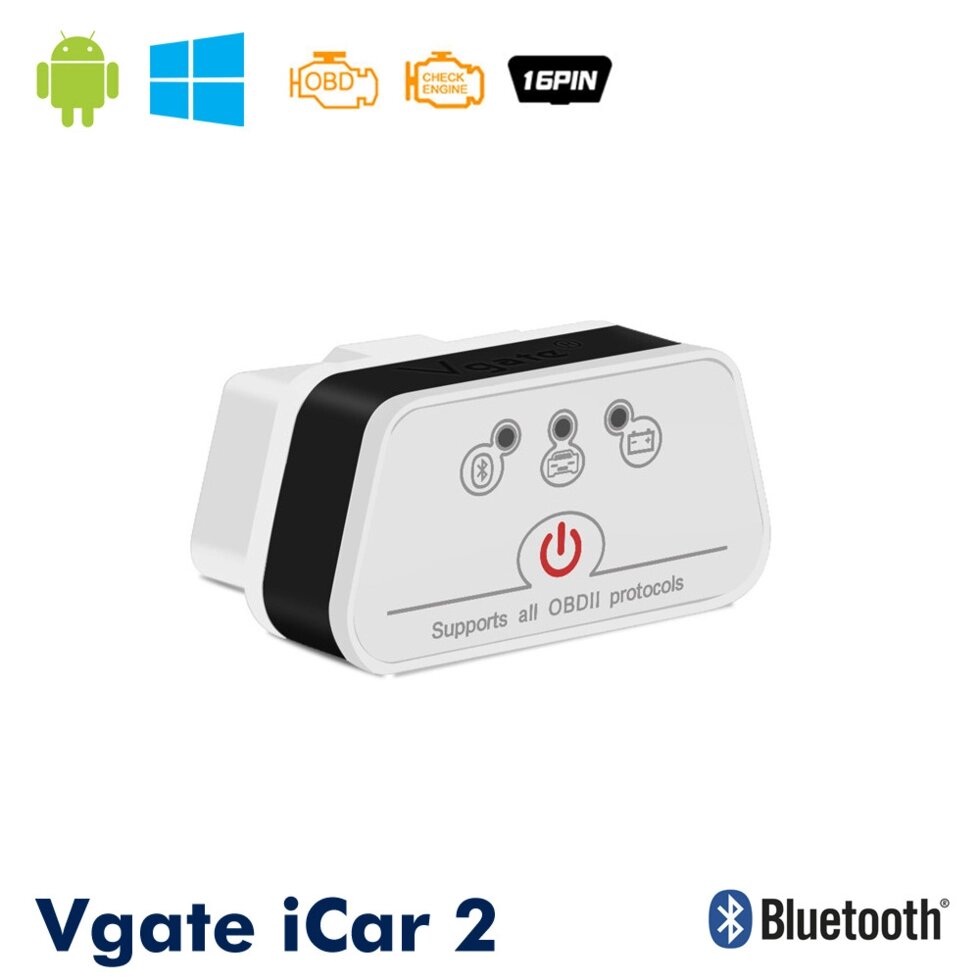 Автосканер Vgate iCar2 OBD 2 ELM327 OBD2 Bluetooth 3.0 (білий/чорний) ##от компании## ZeBest Goods - ##фото## 1