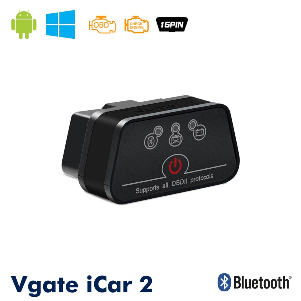 Автосканер Vgate iCar2 OBD 2 ELM327 OBD2 Bluetooth 3.0 версія 2.2 (чорний) від компанії ZeBest Goods - фото 1