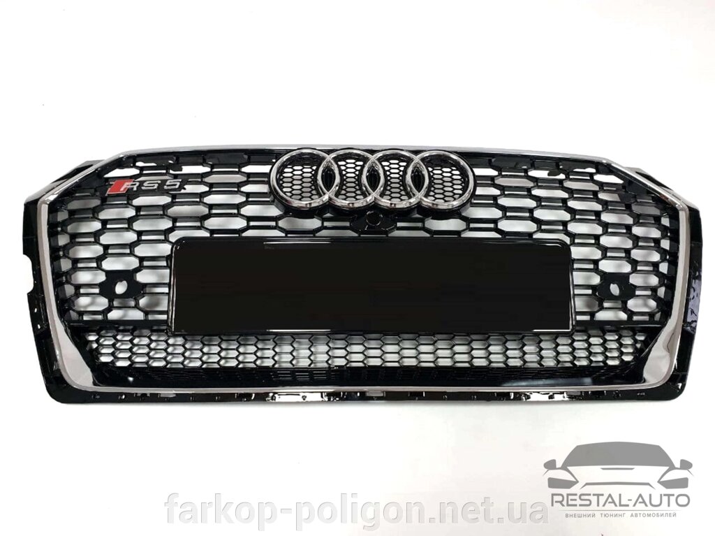 Грати радіатора в стилі RS на Audi A5 F5 2016-2020 рік Чорна з хром рамкою від компанії Інтернет-магазин тюнінгу «Safety auto group» - фото 1