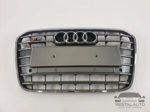 Тюнінг Решітка радіатора Audi A6 2011-2014 рік Сіра з хромом (в стилі S-Line)
