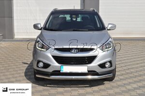 Захист переднього бампера (одинарна труба нержавіюча - одинарний вус) Hyundai LX-35 (10+)