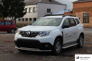 Захист переднього бампера (подвійна нержавіюча труба - подвійний вус) Renault Duster (18+)