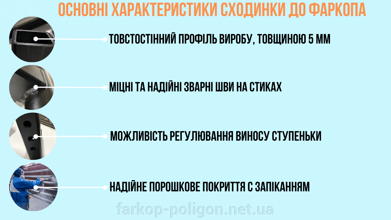 Основні характеристики сходинок підніжок для фаркопа 50х50