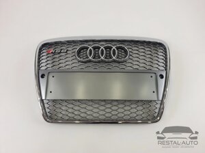 Тюнинг Решетка радиатора Audi A6 2004-2011год Серая с хром рамкой под парктроники (в стиле RS)