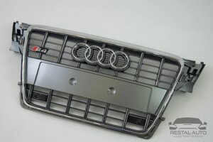 Тюнінг Решітка радіатора Audi A4 2007-2011 рік Сіра з хромом (в стилі S-Line)