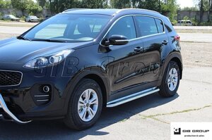 Пороги бічні труби з листом KIA Sportage (04-16+) D42 Silver