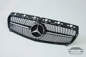 Решетка радиатора Mercedes A-Class W176 2012-2015 года Diamond ( Черная с хром вставкой )