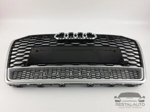 Тюнинг Решетка радиатора Audi A6 2014-2018год Черная с серой рамкой Quattro (в стиле RS)